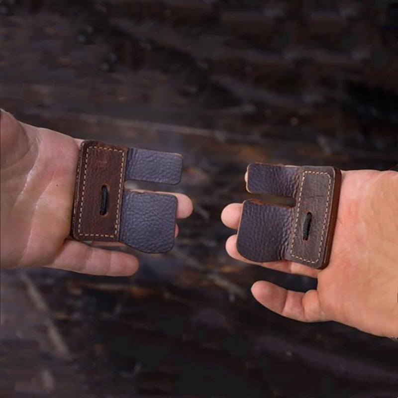 Windfulogo PU Leather Archery Finger Tab Long Bow Hand Protector for Right Hand Brown - Image 4
